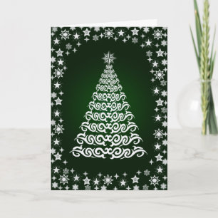 Green Shining Stars Carte de voeux d'arbre de Noël