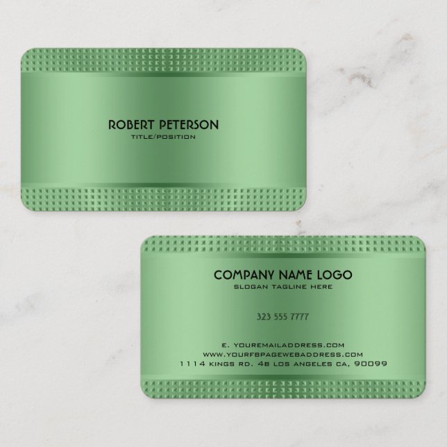 Green Shiny Metallic Design Stainless Steel Look Visitenkarte (Vorne/Hinten)