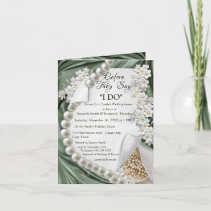 Green Silk & Ivory Pearl Wedding Shower Invitation Einladung
