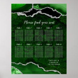 Green Silver Agate Wedding 10 Table Seating Chart Poster