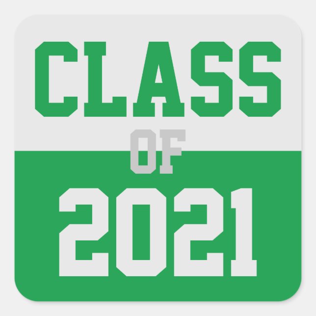 Green & Silver Class 2024 Abschluss Quadratischer Aufkleber (Vorderseite)