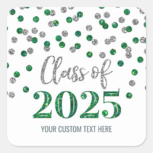 Green Silver Confetti Abschluss 2025 Quadratischer Aufkleber