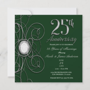 Green & Silver Diamond 25 25-Jahres-Jubiläumsfeier Einladung