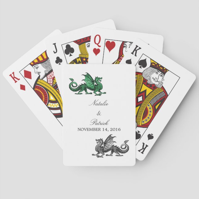 Green Silver Dragon Wedding Cards Spielkarten (Rückseite)