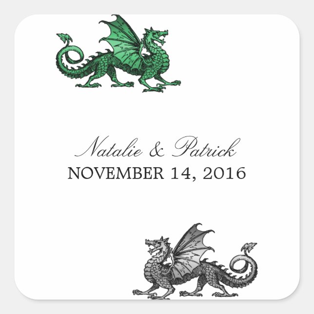 Green Silver Dragon Wedding Stickers (Vorderseite)