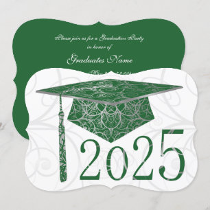 Green & Silver Floral Cap 2025 Graduation Party Einladung