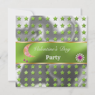 Green Silver Foil Gold Glitzer Pink Moon Valentine Einladung