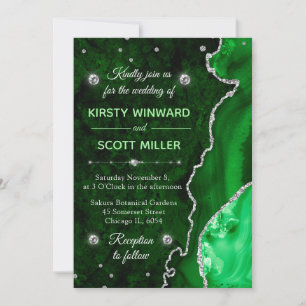 Green & Silver Glitzer Agate und Marmorhochzeit Einladung