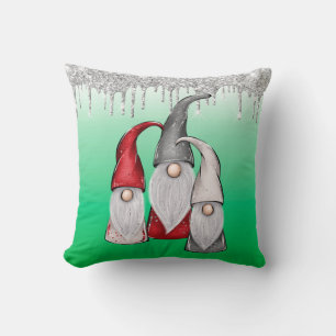 Green Silver Glitzer Dripping Gnomes Weihnachten Kissen