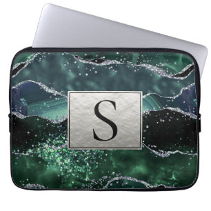 Green Silver Glitzer Marble Geode Agate Monogram Laptopschutzhülle