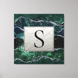 Green Silver Glitzer Marble Geode Agate Monogram Leinwanddruck
