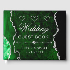 Green & Silver Imitats Glitzer Agate Wedding Gästebuch