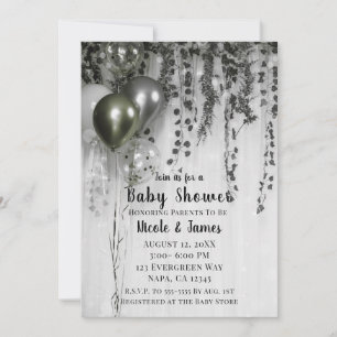 Green Silver Metallic Balloons Ivy Baby Dusche Einladung