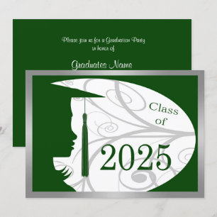 Green & Silver Silhouette 2025 Graduation Party Einladung