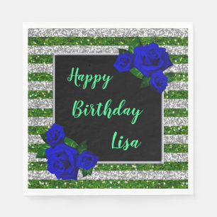 Green Silver Stripes Glitzer Deep Blue Rose Serviette