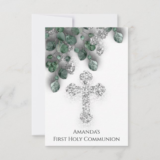 Green Silver White First Heilige Kommune Cross Einladung (Rückseite)