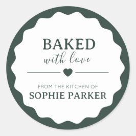 Green Simple Baked With Love Scallop Sticker
