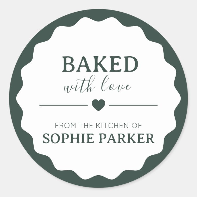 Green Simple Baked With Love Scallop Sticker (Vorderseite)