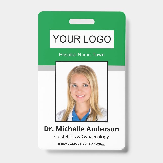 Green Simple Beruflich Employee Custom Foto Ausweis (Vorderseite)