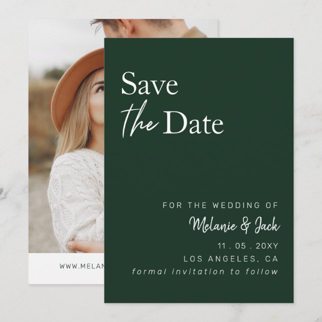 Green Simple Calligraphy Foto Save the Date (Vorne/Hinten)