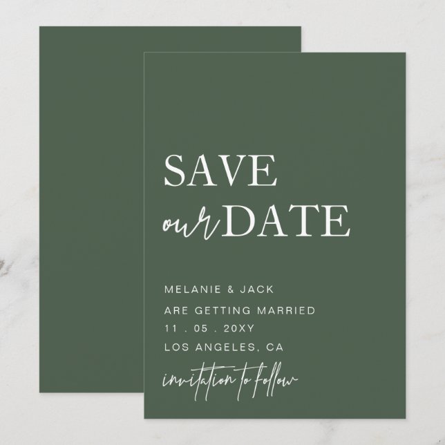 Green Simple Calligraphy Save the Date (Vorne/Hinten)