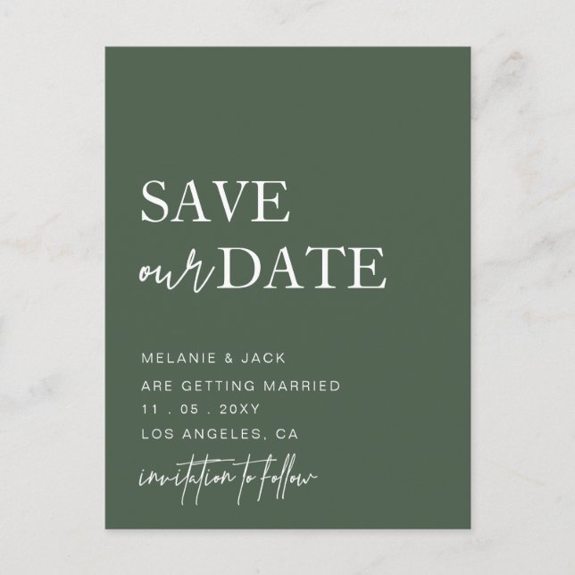 Green Simple Calligraphy Save the Date Ankündigungspostkarte (Vorderseite)