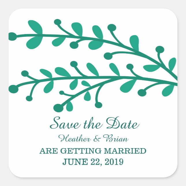 Green Simple Foliage Save the Date Quadratischer Aufkleber (Vorderseite)