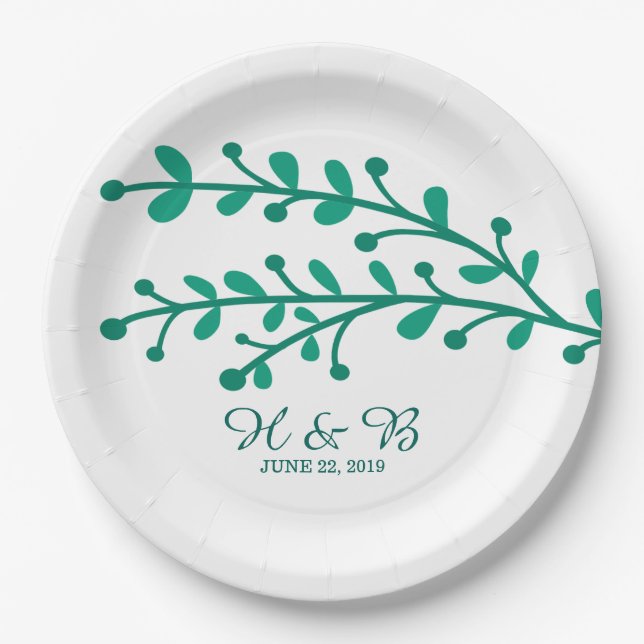 Green Simple Foliage Wedding Pappteller (Vorderseite)