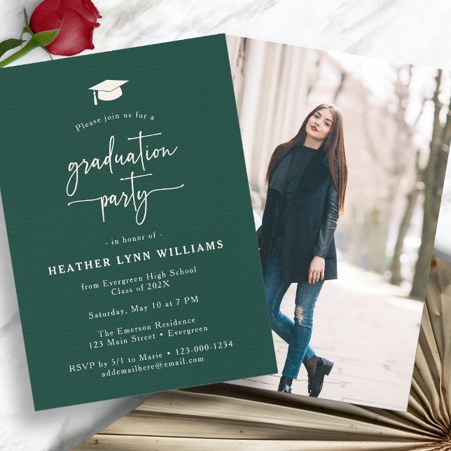 Green Simple Graduation Einladung (Green Simple Photo  Graduation  Party Invitation by Painted Paperie
)
