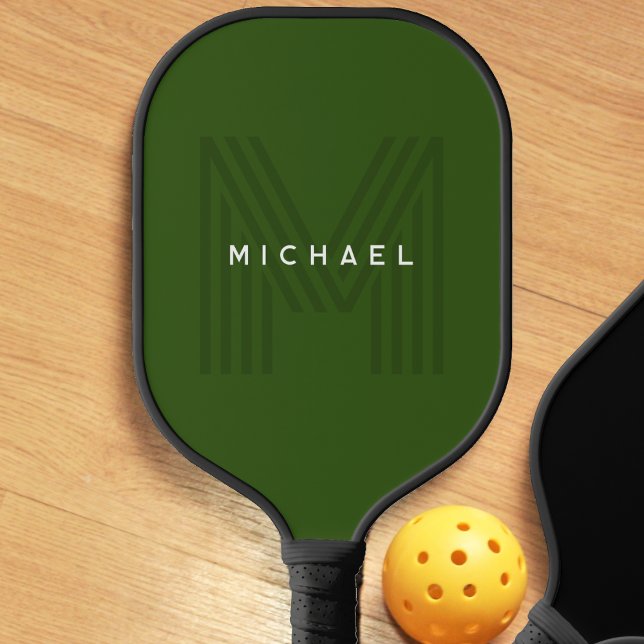 Green Simple Modern Name Monogram Pickleball Schläger (dark green monogram pickleball paddle)