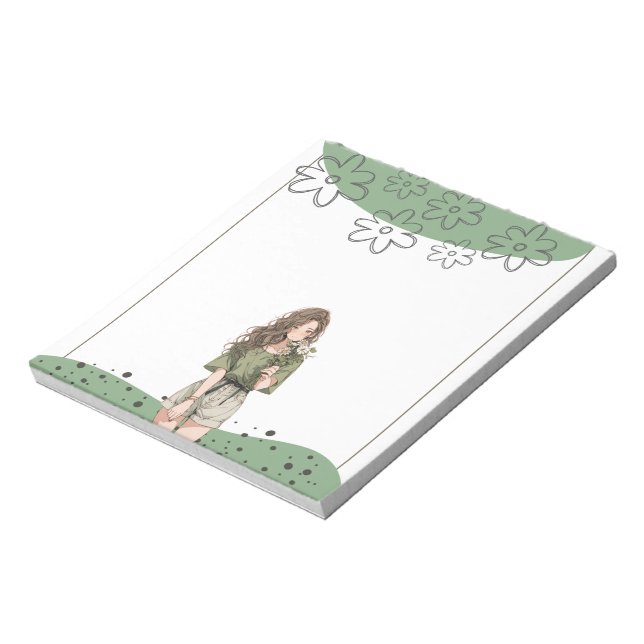Green Simple Niedlich Anime Boho Notepad Notizblock (Rotiert)