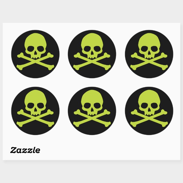Green Simple Skull und Crossbones Runder Aufkleber (Blatt)