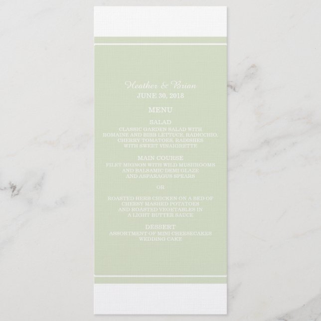 Green Simply Elegant Wedding Menu Menükarte (Vorderseite)