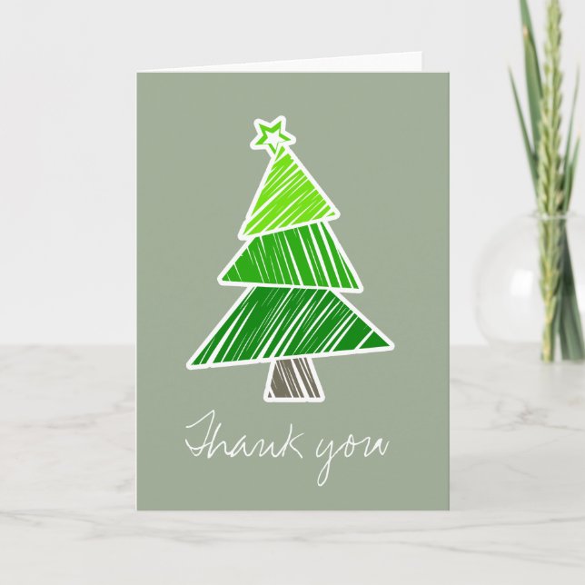 Green Sketchy Weihnachtsbaum Dankeschön Karte (Vorderseite)