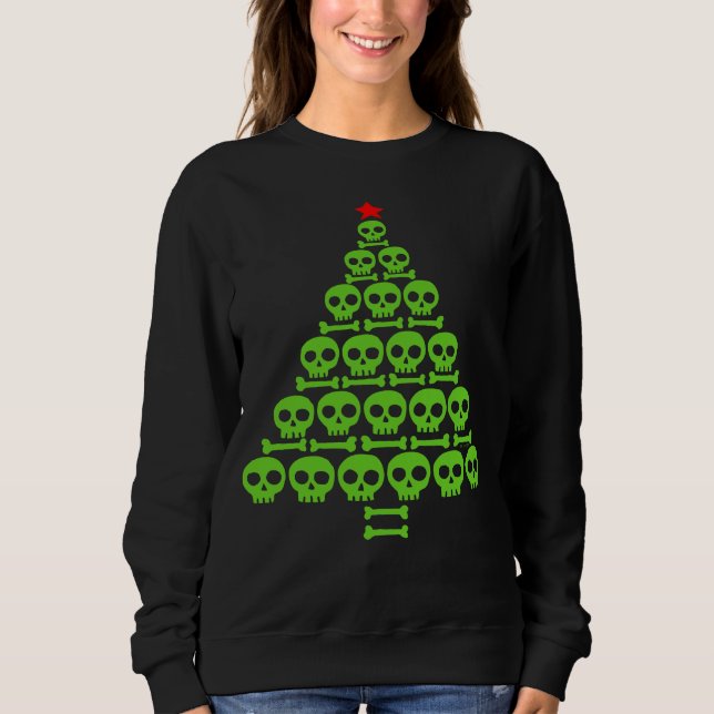 Green Skull and Bones Christmas Tree Sweatshirt (Vorderseite)