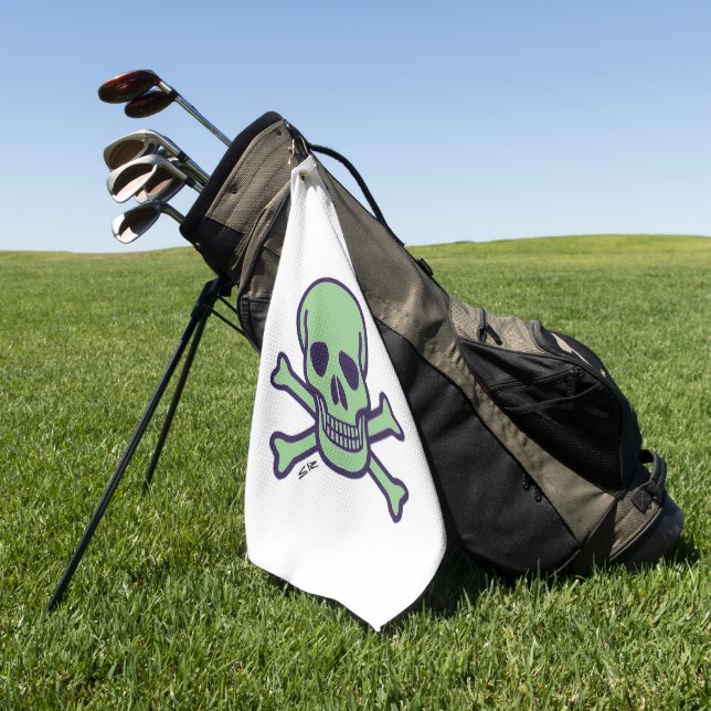 Green Skull White Golf Handtuch (Gras)