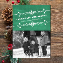 Green Slanted Chalkboard Holiday Foto Flat Card