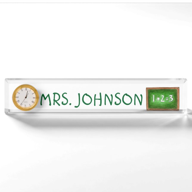 Green Slate Chalkboard School Mathe Teacher Namensplakette (Vorderseite)