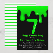 Green Slime 7. Geburtstag Einladungen