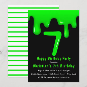 Green Slime 7. Geburtstag Einladungen