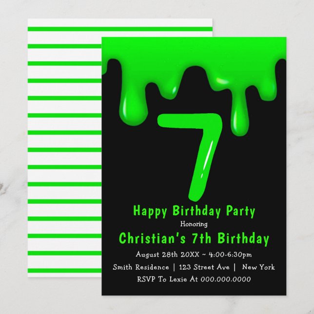 Green Slime 7e anniversaire Invitations (Devant / Derrière)