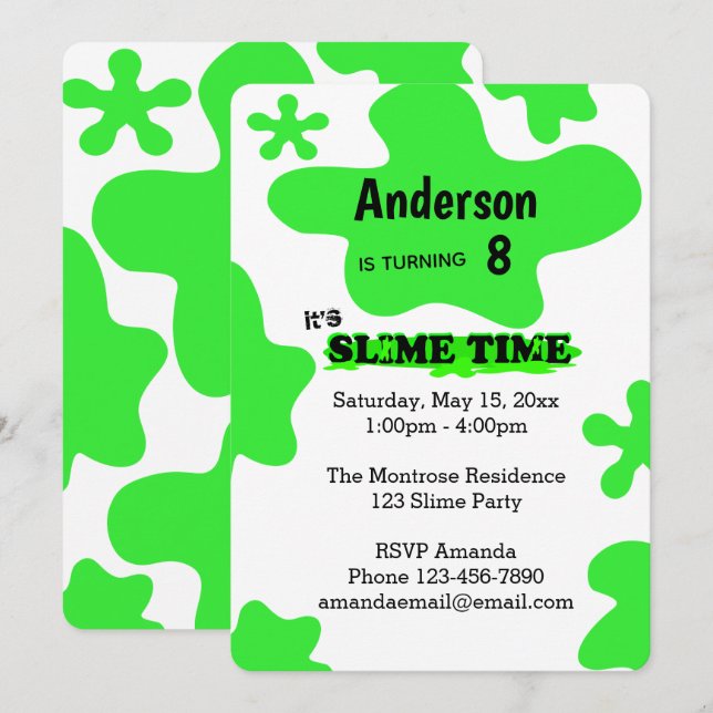 Green Slime Birthday Einladung (Vorne/Hinten)