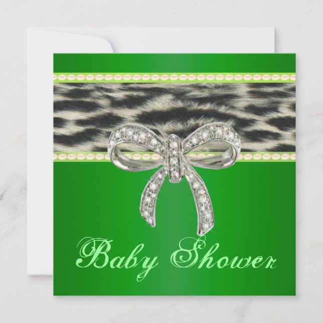 Green Snow Leopard Diamond Bow Babydusche laden ei Einladung (Vorderseite)