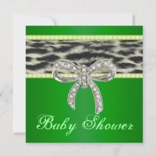 Green Snow Leopard Diamond Bow Babydusche laden ei Einladung