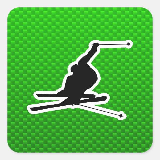 Green Snow Ski Quadratischer Aufkleber (Vorderseite)