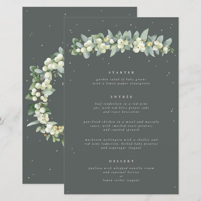 Green Snowberry+Eucalyptus 3 Parcours Menu Mariage (Devant / Derrière)