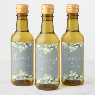 Green Snowberry+Eucalyptus Bachelorette Mini Weinetikett