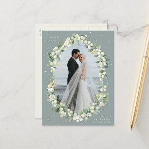Green Snowberry+Eucalyptus Wedding Danke Foto Postkarte
