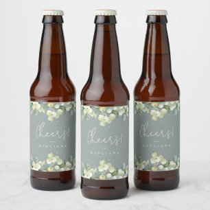Green Snowberry+Eucalyptus Winter Bachelorette Bierflaschenetikett