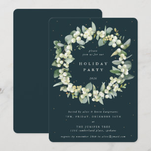 Green Snowberry+Eucalyptus Wreath Holiday Party Einladung